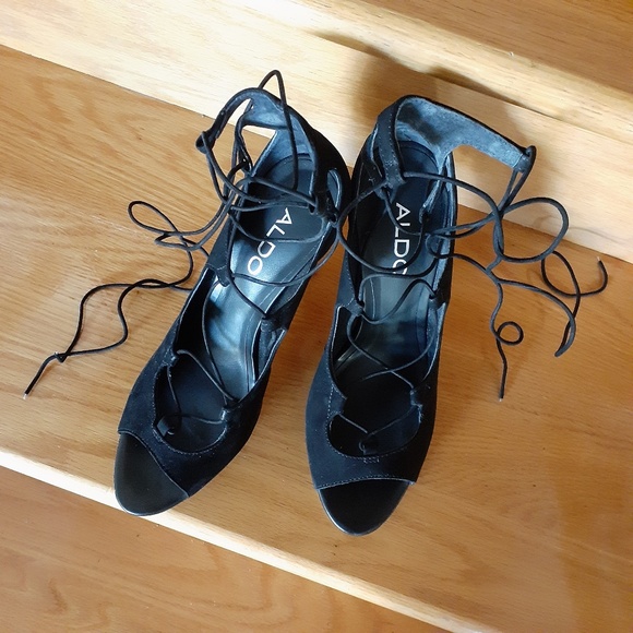 Aldo Black Suede Lace Up Stilettos - Picture 13 of 16